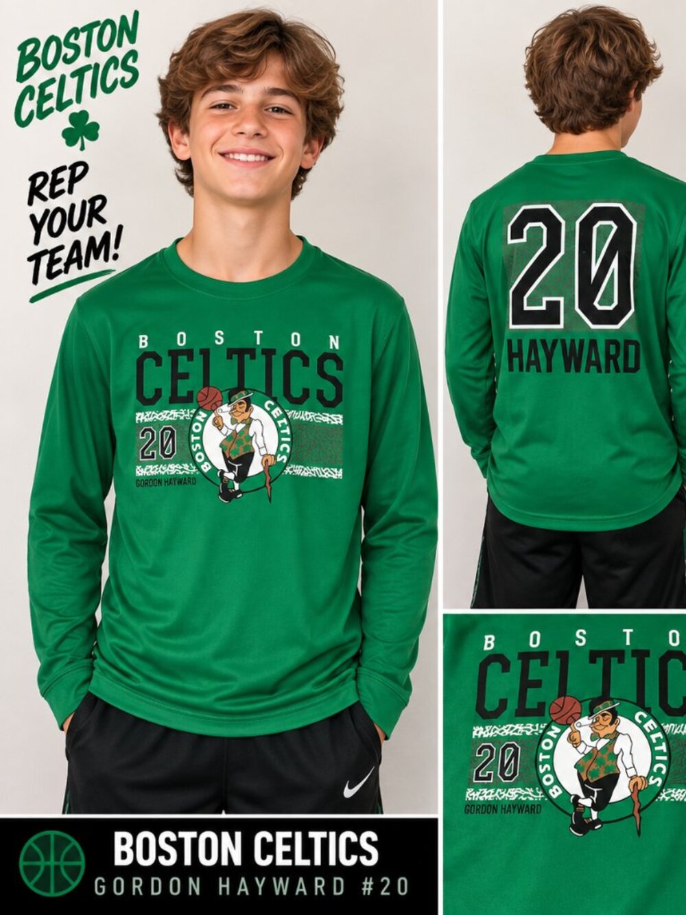 Boston Celtics Gordon Hayward #20 Youth XL Long Sleeve Shirt